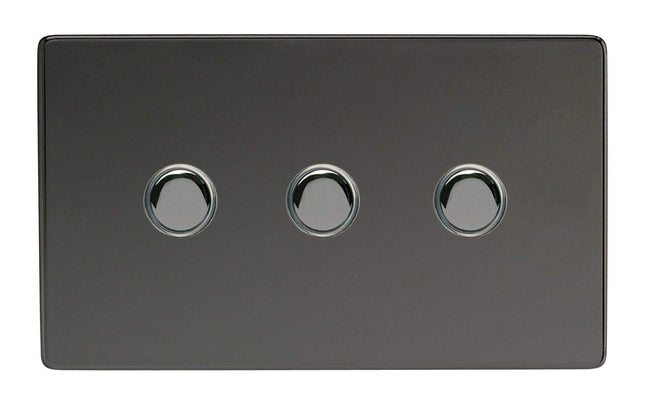 Varilight 3-Gang 6A 1-Way Push-to-Make Momentary Switch (Twin Plate) Iridium XDIM3S