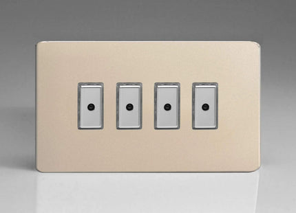 Varilight Eclique 2 4-Gang 1-Way Remote/Tactile Touch Control Master LED Dimmer Light Switch 4 x 0-100W (Max 10 LEDs) Satin Chrome JDNE104S