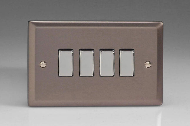 Varilight 4-Gang 10A 1- or 2-Way Rocker Light Switch (Twin Plate) with Metal Rockers Pewter XR9D