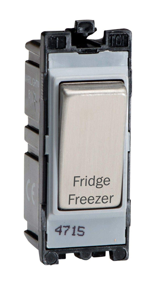 Varilight Engraved 20A 1-Way Double Pole Switch 'Fridge Freezer' PowerGrid Steel G201DS.FF