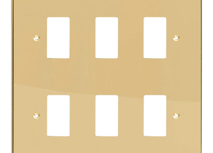 Varilight XDVPG6 PowerGrid Polished Brass 6 Gang Grid Plate (Double Twin Plate)