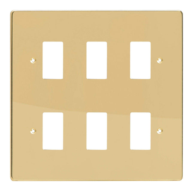 Varilight XDVPG6 PowerGrid Polished Brass 6 Gang Grid Plate (Double Twin Plate)
