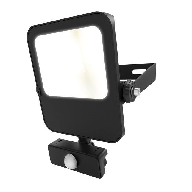 4lite Outdoor Graden/Security LED Floodlight with PIR Sensor IP65 10w 5750lm Die-Cast Black Cool White
