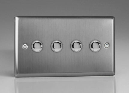 Varilight XTP4 Classic Brushed Steel 4 Gang 6A 1 or 2 Way Push-On/Off Impulse Switch