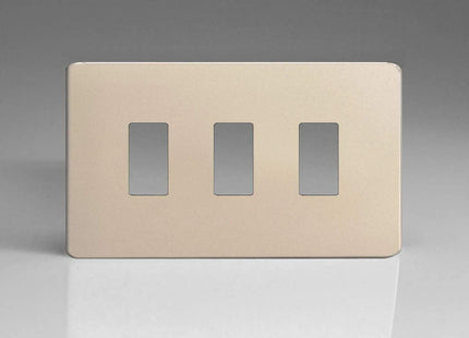 Varilight XDNPGY3S Screwless Satin Chrome 3 Gang PowerGrid Plate (Twin Plate)