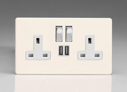 Varilight XDY5U2SWS.PD Screwless Primed 2-Gang Double 13A Switched Plug Socket 2.1A USB
