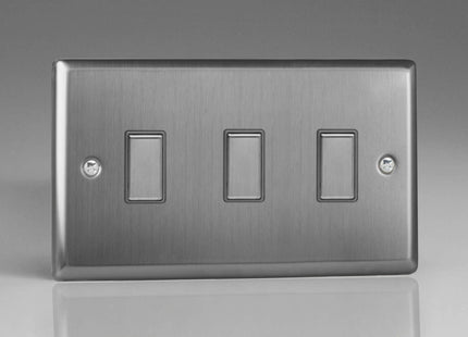 Varilight JTES003 Classic Brushed Steel 3 Gang Touch Dimming Slave (use with V-Pro Master)