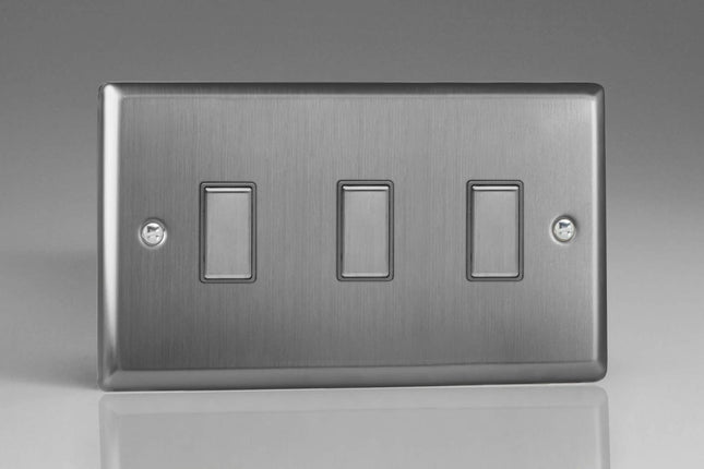 Varilight JTES003 Classic Brushed Steel 3 Gang Touch Dimming Slave (use with V-Pro Master)