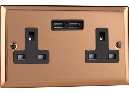 Varilight XY5U2B.CU Socket 2-Gang & USB 2.1A Polished Copper (Black Inserts)