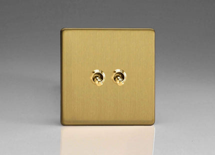 Varilight 2-Gang 1 or 2W 10A Classic Toggle Switch Dimension Screwless Brushed Brass XDBT2S