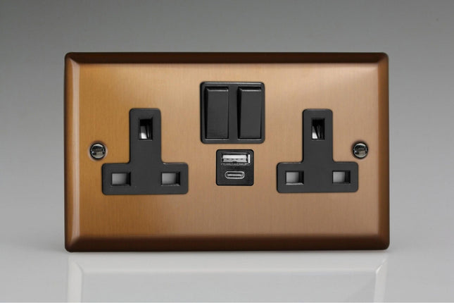 Varilight Double Socket With 20W Shared Usb A & C Charging Ports