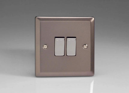 Varilight XR2D Rocker Switches Pewter Effect Chrome 2-Gang