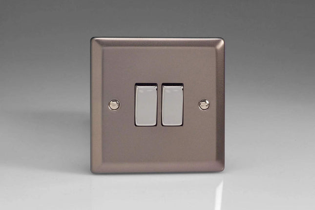 Varilight XR2D Rocker Switches Pewter Effect Chrome 2-Gang