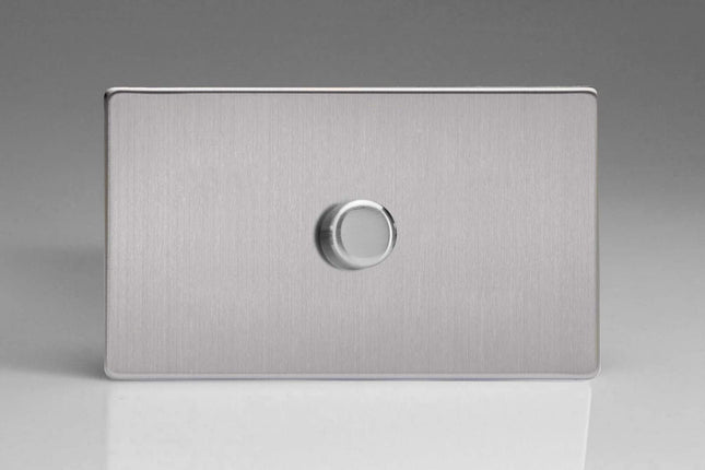 Varilight 1-Gang 1 or 2W 1500W/VA IQ Dimmer Dimension Screwless Matt Chrome IDSDP1501S