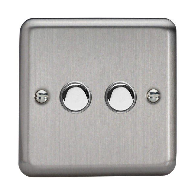 Varilight 2-Gang 6A 1-Way Push-to-Make Momentary Switch Matt Chrome XSM2