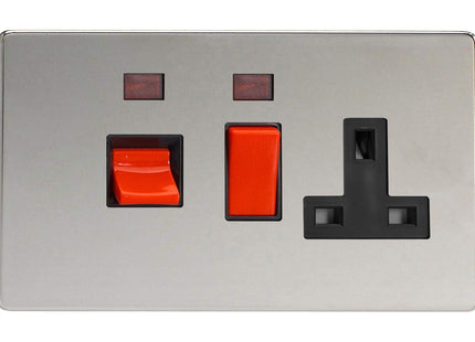Varilight XDC45PNBS Cooker Switch 45A & Socket Black Pearl Nickel