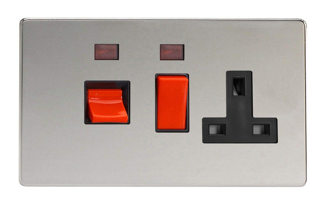Varilight XDC45PNBS Cooker Switch 45A & Socket Black Pearl Nickel