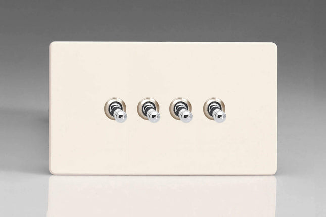 Varilight Primed Ready to Paint Flat Plate Screwless 4 Gang 10 Amp Toggle Switch