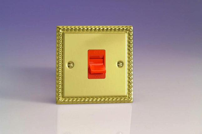 Varilight 45A Cooker Switch (Single Plate, Red Rocker) Georgian Brass XG45SS