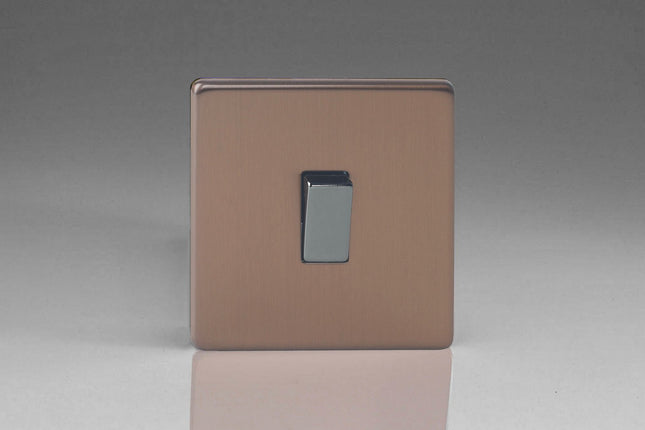Varilight Flat Plate Screwless Brushed Bronze 1-Gang Intermediate 10 Amp Light Switch