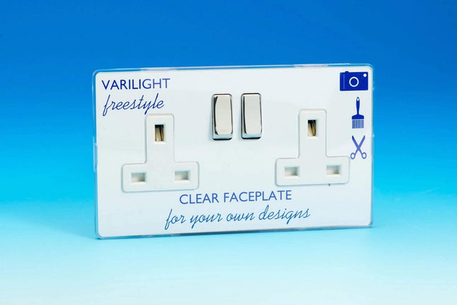 Varilight 2-Gang 13A Double Pole Switched Plug Socket with Metal Rockers XIF5CW