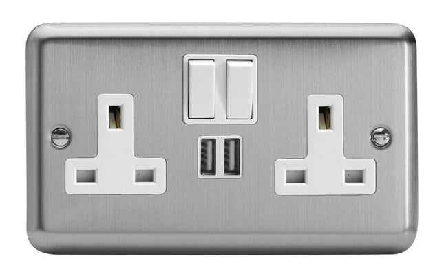 Varilight XS5U2SW 13A Socket 2-Gang With USB White