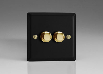 Varilight Matt Black Vogue Collection V-Pro LED Dimmer 2-Gang 1or2 Way 2X 250W Push-on/Push-Off