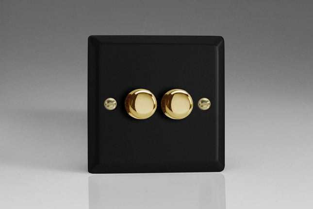 Varilight Matt Black Vogue Collection V-Pro LED Dimmer 2-Gang 1or2 Way 2X 250W Push-on/Push-Off