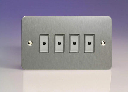 Varilight 4-Gang 1-Way Remote/Tactile Touch Control Master LED Dimmer Light Switch 4 x 0-100W (Max 10 LEDs) Brushed Steel JFSE104