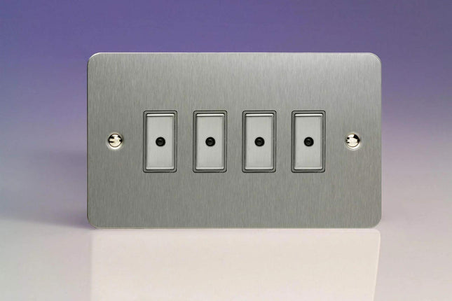 Varilight 4-Gang 1-Way Remote/Tactile Touch Control Master LED Dimmer Light Switch 4 x 0-100W (Max 10 LEDs) Brushed Steel JFSE104