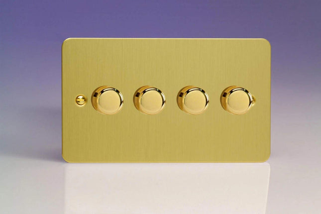 Varilight V-Pro Ultra Flat Brushed Brass 4 Gang LED Trailing Edge Dimmer Switch 1 or 2 Way
