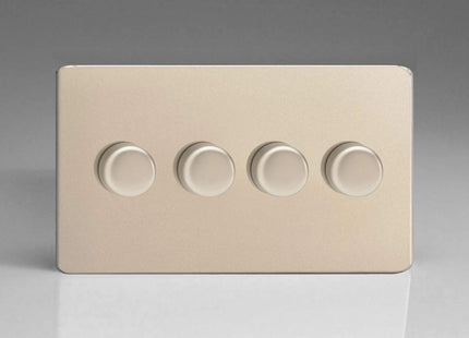 Varilight V-Pro Screwless Satin Chrome 4 Gang LED Trailing Edge Dimmer Switch 1 or 2 Way