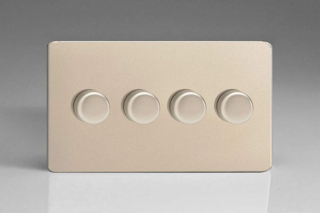 Varilight V-Pro Screwless Satin Chrome 4 Gang LED Trailing Edge Dimmer Switch 1 or 2 Way