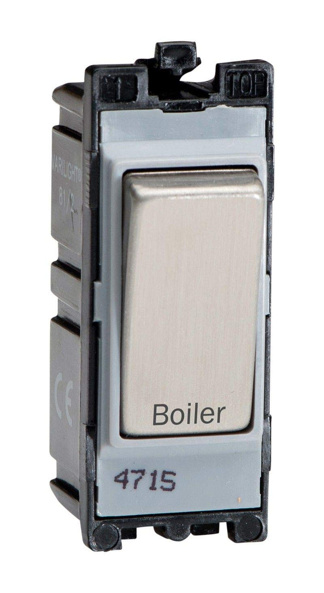 Varilight Engraved 20A 1-Way Double Pole Switch 'Boiler' PowerGrid Steel G201DS.BR