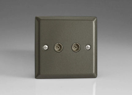 Varilight 2-Gang TV Plug Socket, Co-Axial Graphite XP88