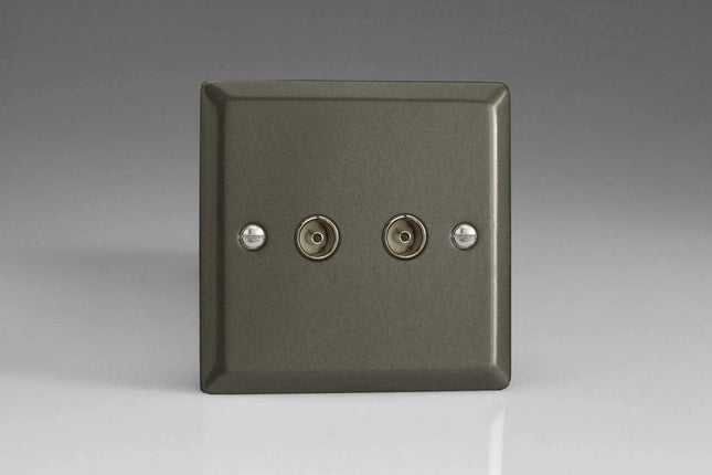 Varilight 2-Gang TV Plug Socket, Co-Axial Graphite XP88