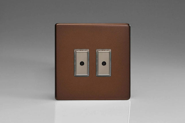 Varilight Eclique 2 2-Gang 1-Way Remote/Tactile Touch Control Master LED Dimmer Light Switch 2 x 0-100W (Max 10 LEDs) Mocha JDME102S