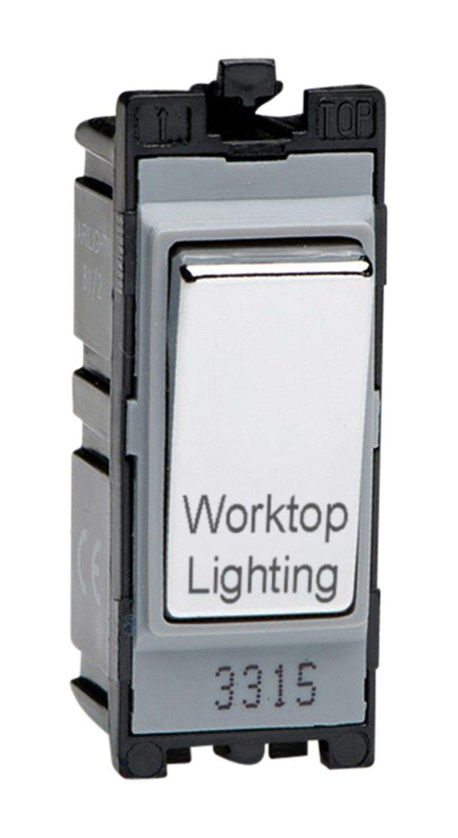 Varilight Polished Chrome PowerGrid Engraved Module 20 Amp 1-Way Double Pole Switch 'Worktop Lighting'