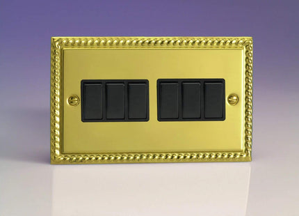 Varilight XG96B Rocker Switches 6 Gang Georgian Brass Black