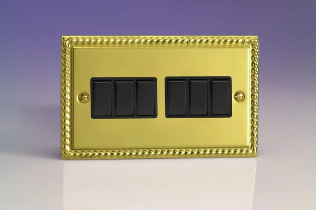 Varilight XG96B Rocker Switches 6 Gang Georgian Brass Black
