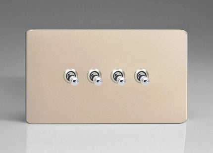 Varilight 4-Gang 10A 1- or 2-Way Toggle Light Switch (Twin Plate) Satin Chrome XDNT9S