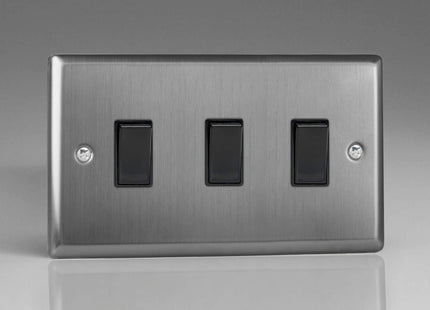 Varilight XT93B Rocker Switches 3 Gang Brushed Steel Black