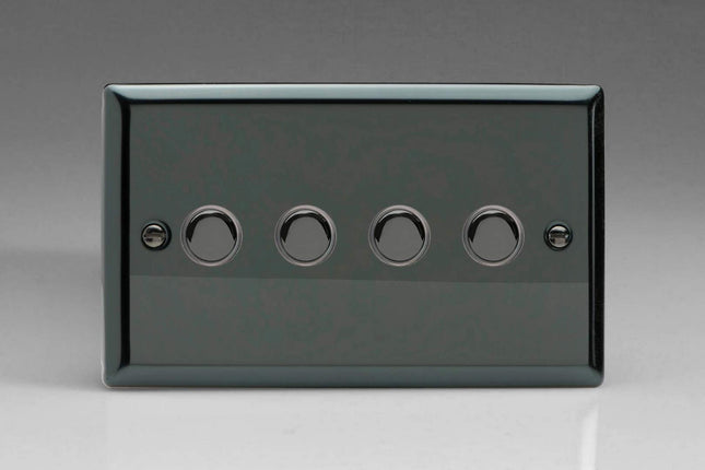Varilight Classic iridium Black, 4 Gang (Quad) 1 or 2 way 6 Amp Push-on Push-off Switch (impulse) with iridium Black Switch Button