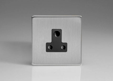 Varilight 1-Gang 5A Round Pin Plug Socket Brushed Steel XDSRP5ABS