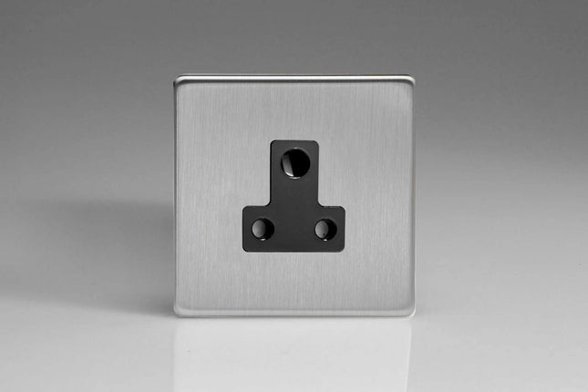 Varilight 1-Gang 5A Round Pin Plug Socket Brushed Steel XDSRP5ABS