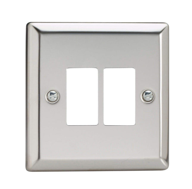 Varilight XCPGY2 Classic Mirror Chrome 2-Gang Grid Plate (Single Plate)