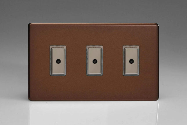Varilight Eclique 2 3-Gang 1-Way Remote/Tactile Touch Control Master LED Dimmer Light Switch 3 x 0-100W (Max 10 LEDs) Mocha JDME103S