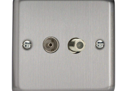 Varilight 2-Gang TV Plug Socket, Co-axial + F-Type Satellite Matt Chrome XS88S