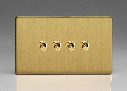 Varilight 4 Gang 1 or 2W 10A Classic Toggle Switch Dimension Screwless Brushed Brass XDBT9S