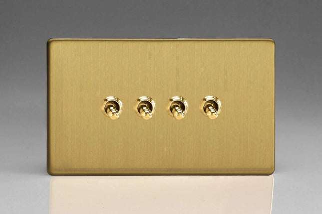 Varilight 4 Gang 1 or 2W 10A Classic Toggle Switch Dimension Screwless Brushed Brass XDBT9S
